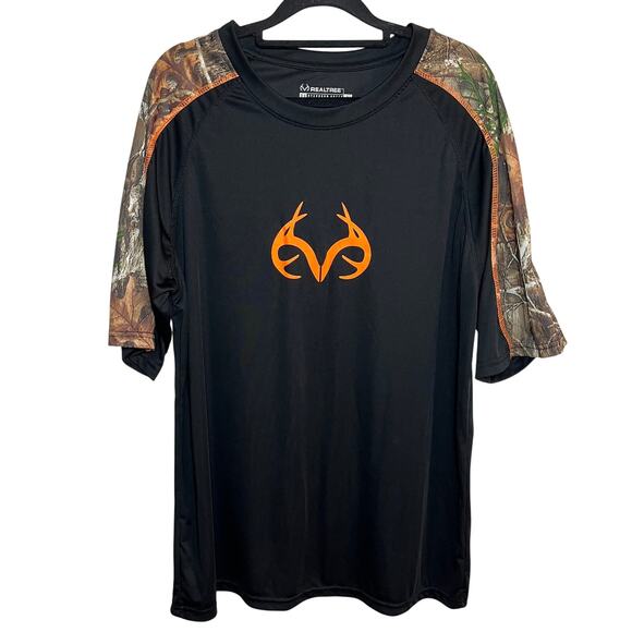 Realtree Staghorn Creek Short Sleeve Camo Black Orange Size Large Hunting Fish - Picture 1 of 7